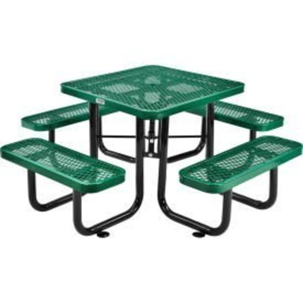 Global Equipment 3 ft. Square Outdoor Steel Picnic Table, Expanded Metal, Green 695501GN